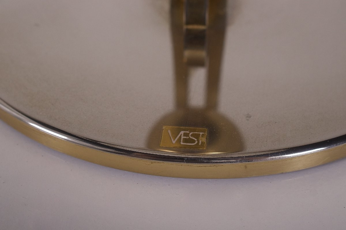 Lampe en verre opalin et acier doré à faux balancier, années 80.-photo-2