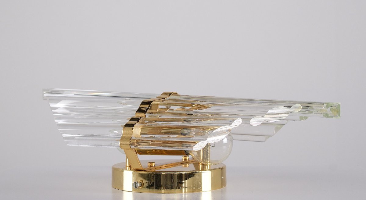 Deux applique en cristal biseauté et laiton, années 70.-photo-1