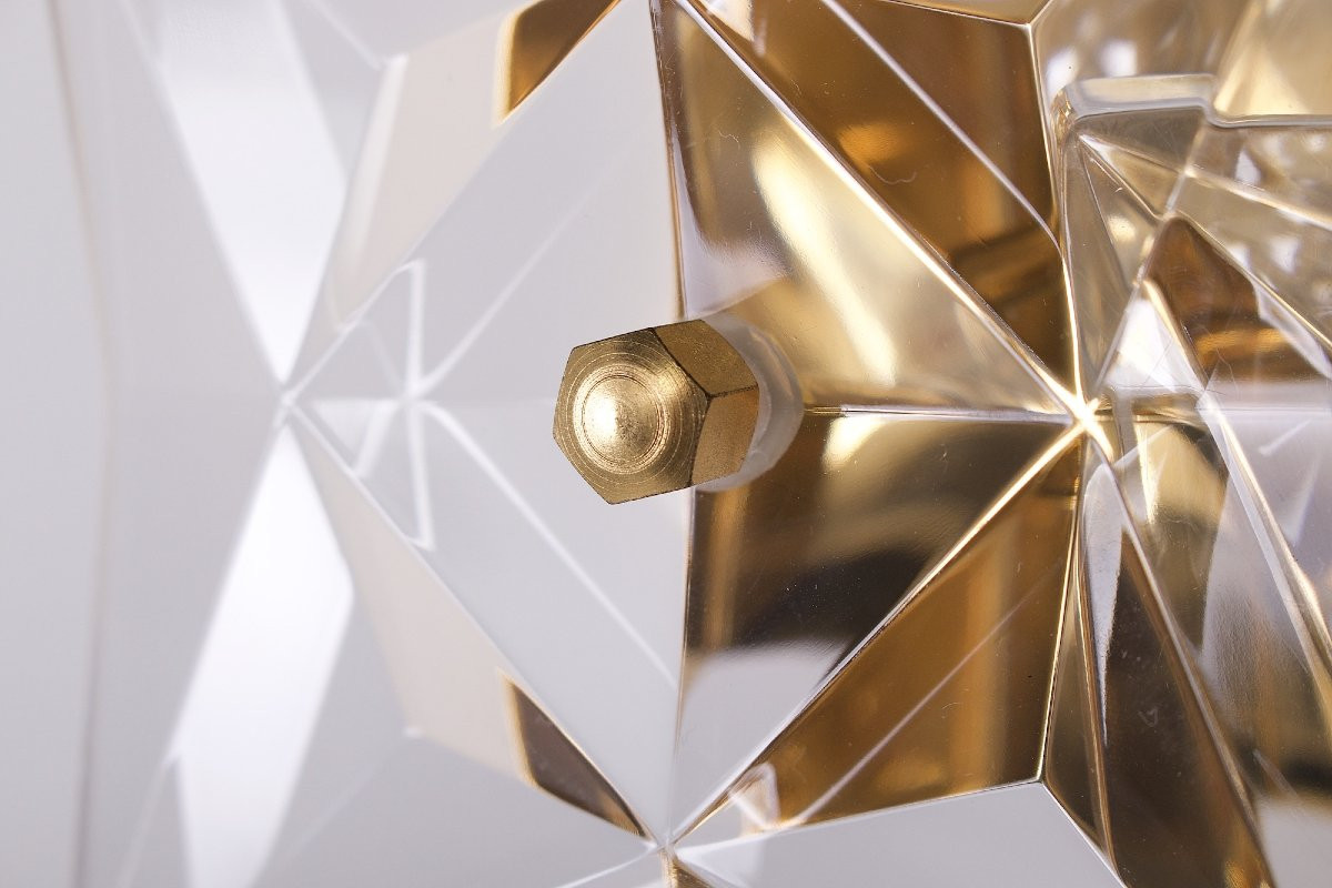 Pair Of Brutalist Wall Lights In Gilded Brass And Crystal-photo-5