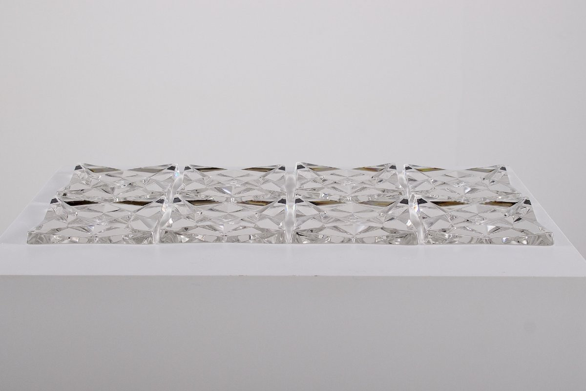 Pair Of Brutalist Wall Lights In Gilded Brass And Crystal-photo-6