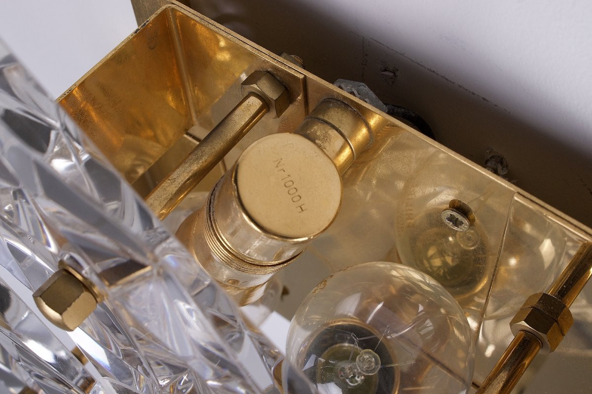 Pair Of Brutalist Wall Lights In Gilded Brass And Crystal-photo-7