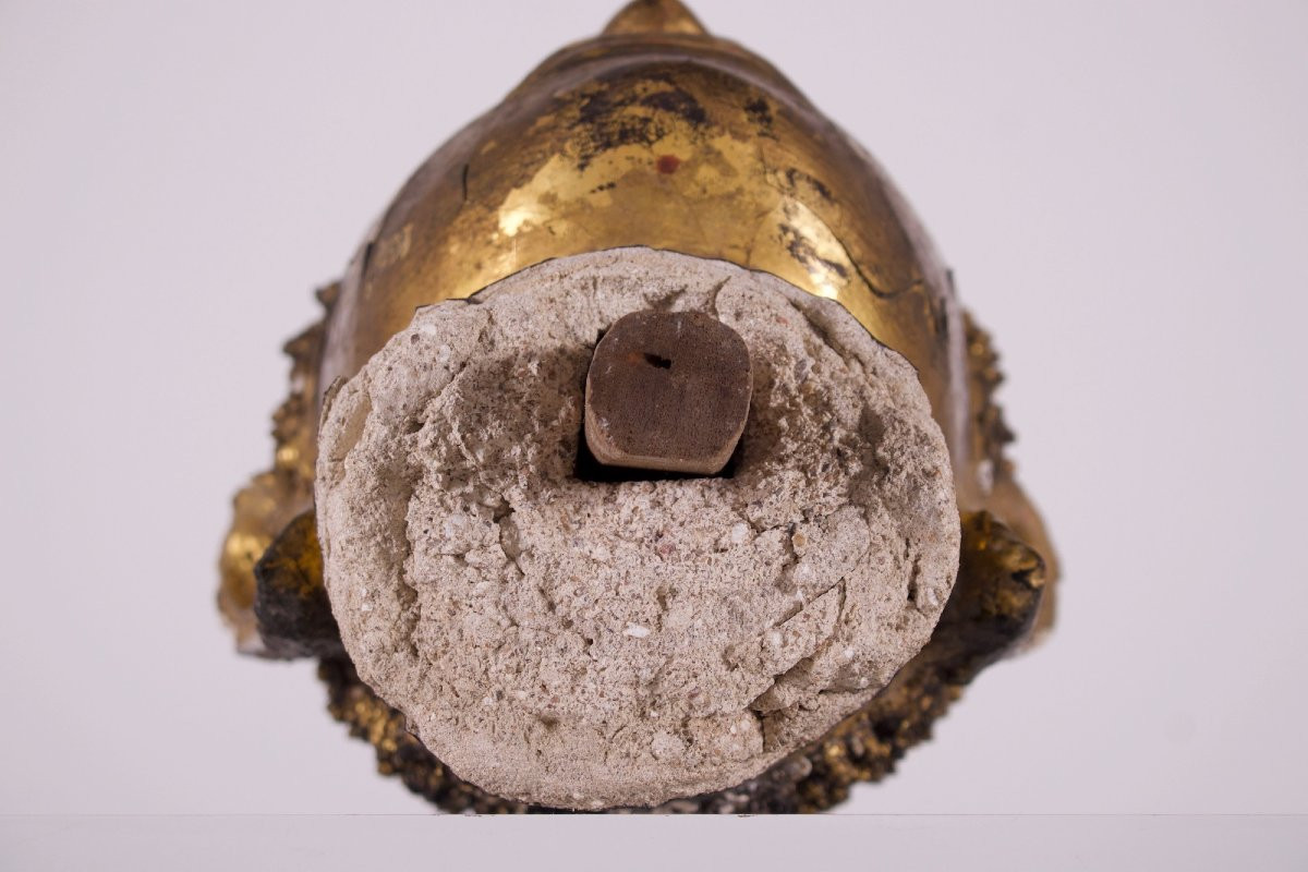 Importante tête de Bouddha en Stuc, Siam, XVII ème siècle.-photo-3
