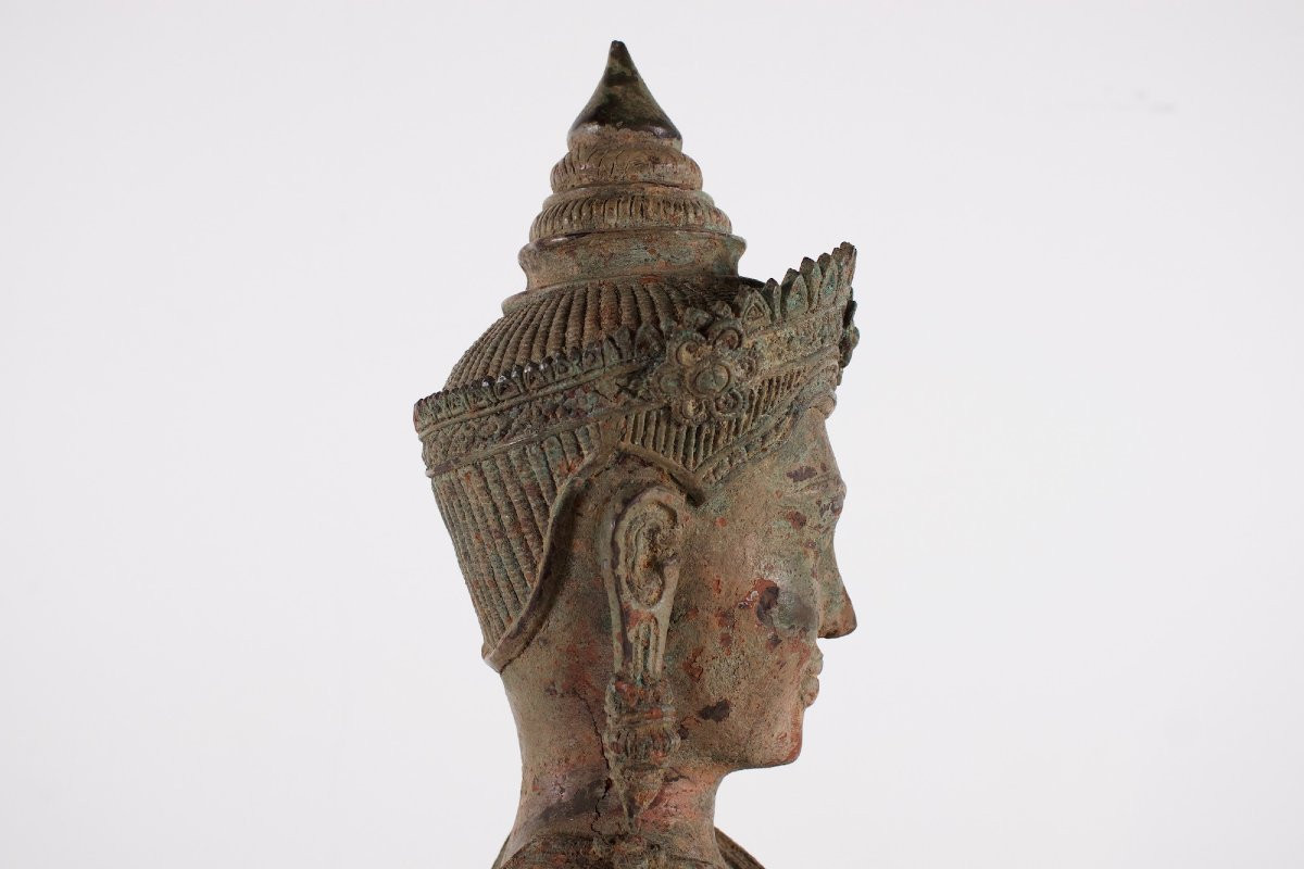 Large Khmer Bronze Adorned Buddha (104 Cm)-photo-2