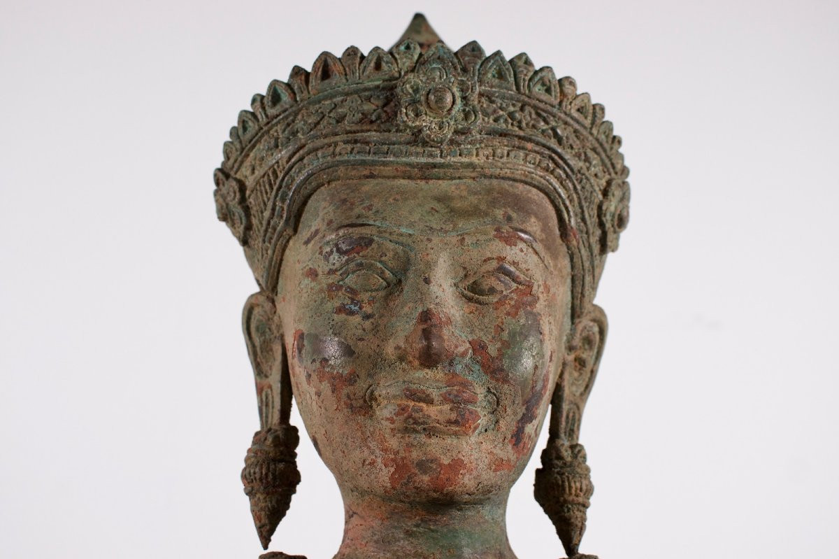 Large Khmer Bronze Adorned Buddha (104 Cm)-photo-3