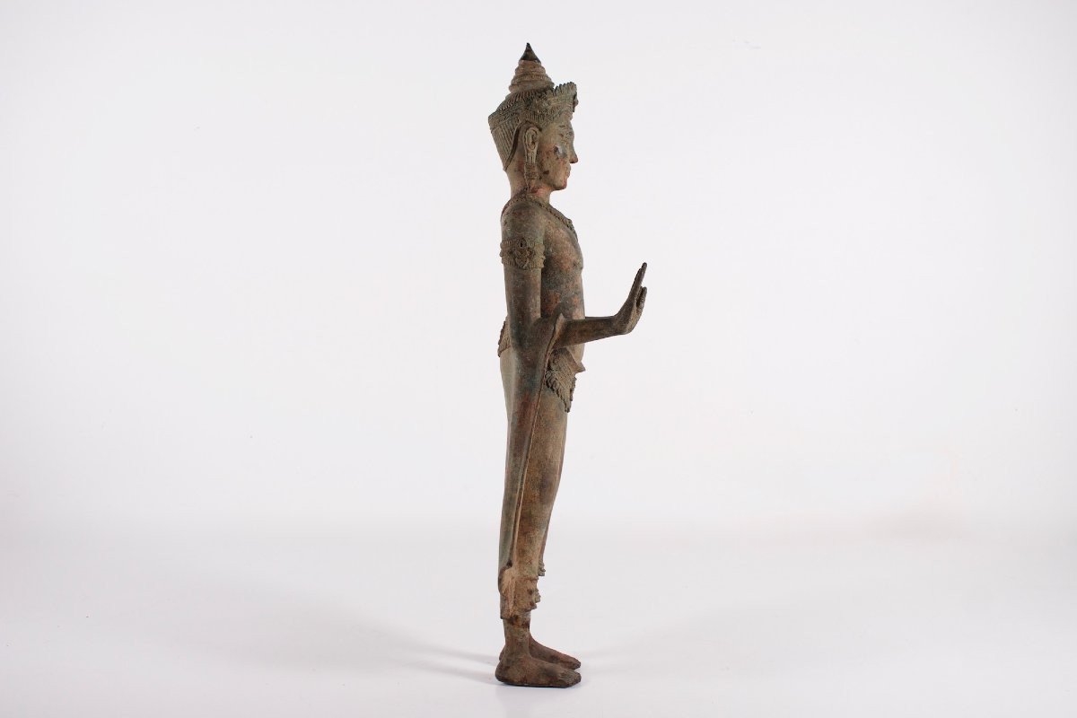 Large Khmer Bronze Adorned Buddha (104 Cm)-photo-6