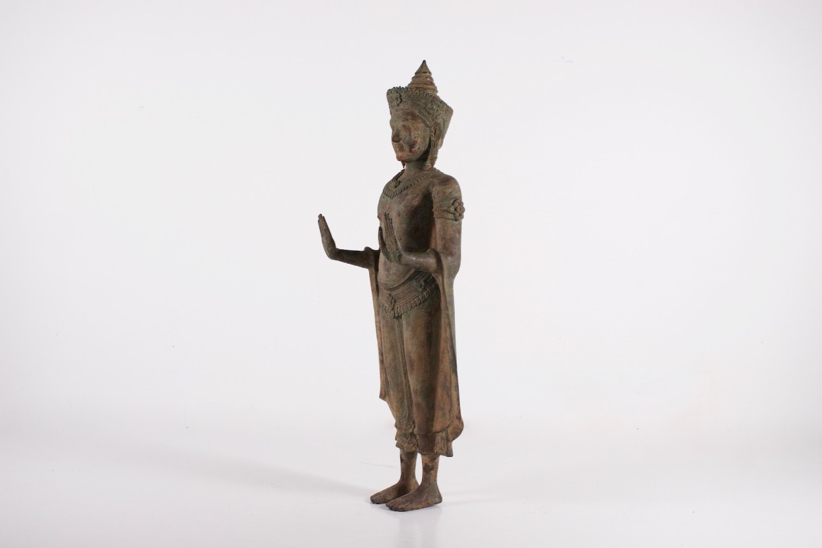 Large Khmer Bronze Adorned Buddha (104 Cm)