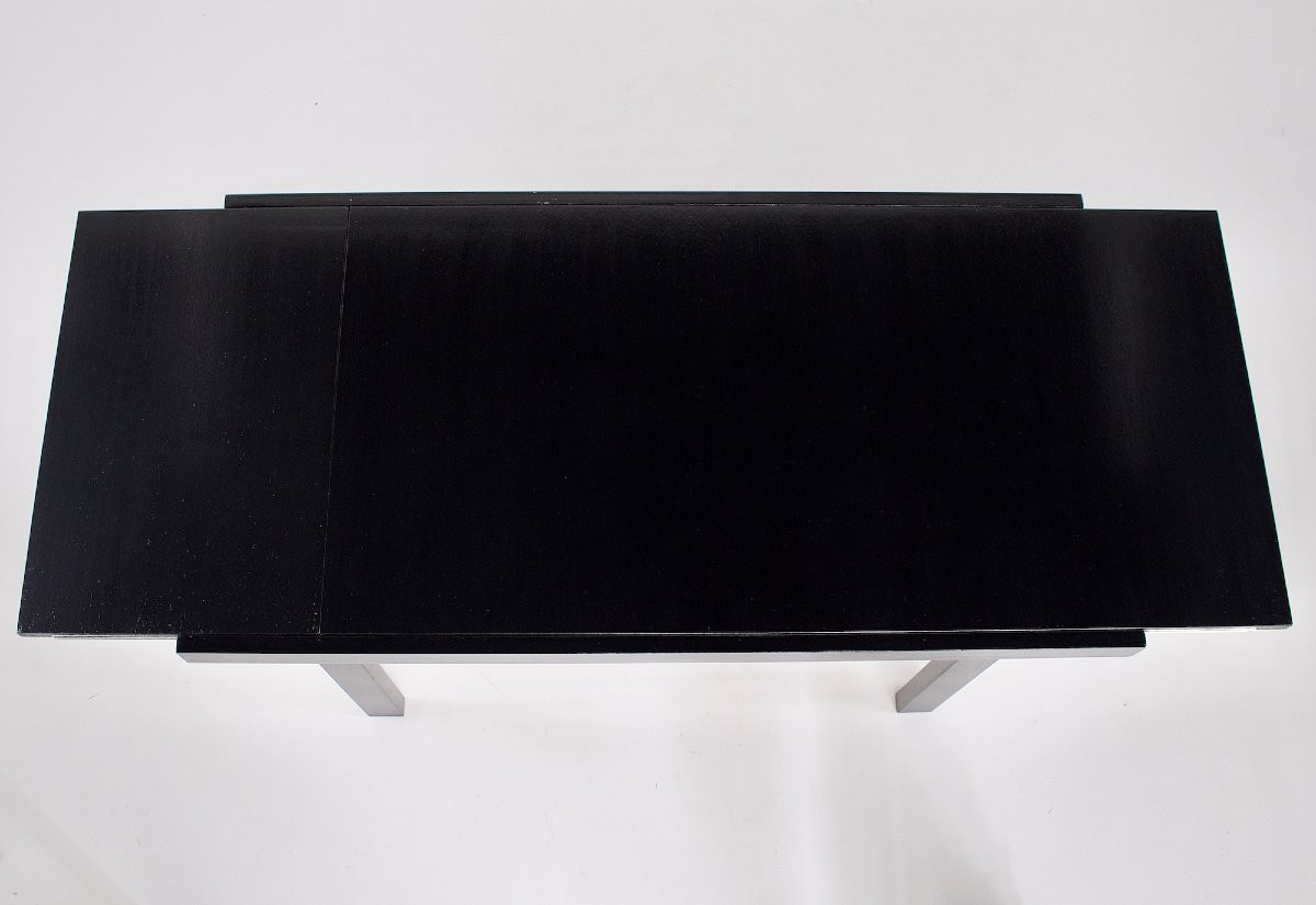 Table chêne laqué noir de style  Brutaliste ,à allonge.-photo-2