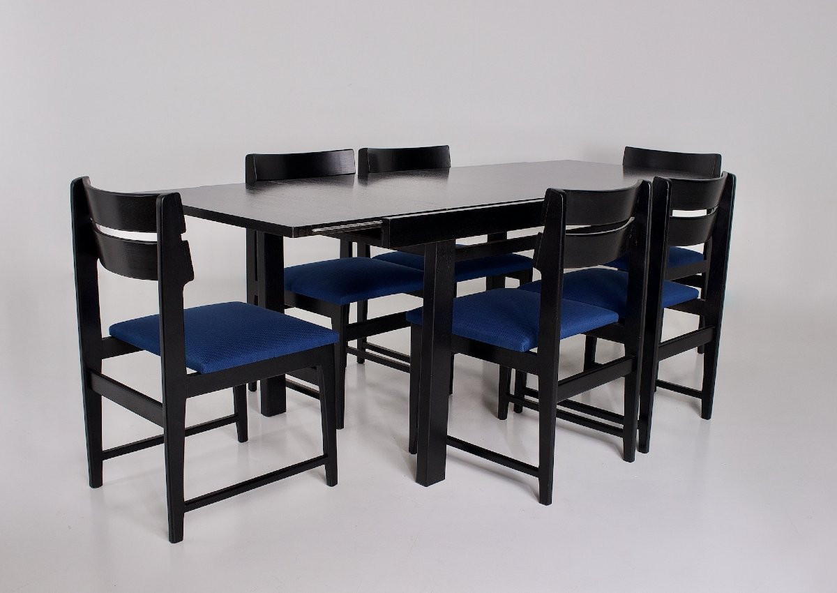 Table chêne laqué noir de style  Brutaliste ,à allonge.