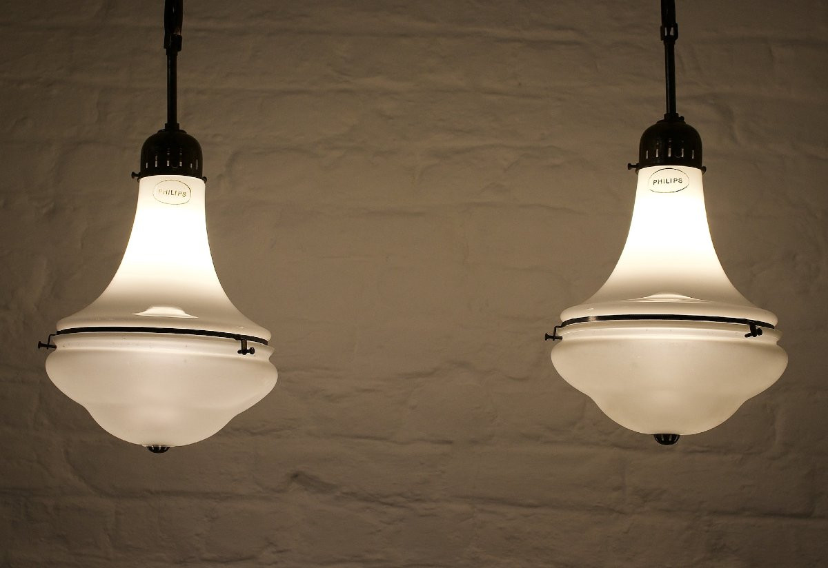 Pair Of Bauhaus Philips Pendant Lights In The Peter Behrens Style.-photo-3