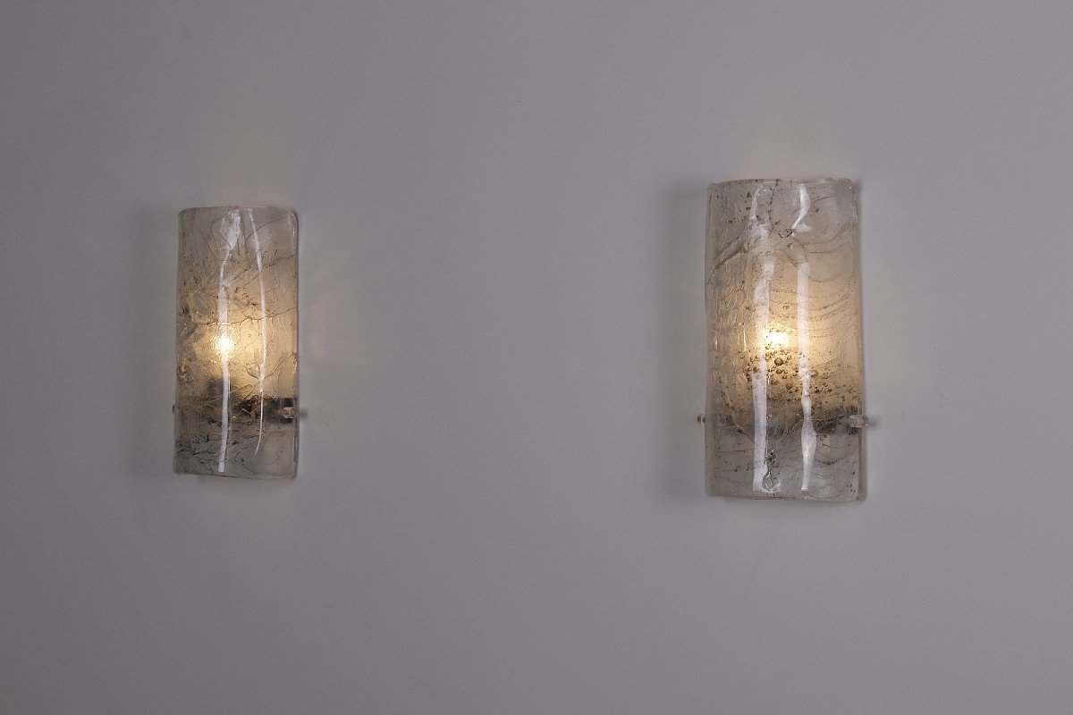 Pair Of Cylindrical Murano Glass Wall Lights