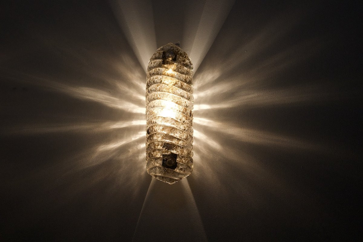 Pair Of "cornets" Wall Lights In Amber Murano Glass-photo-4
