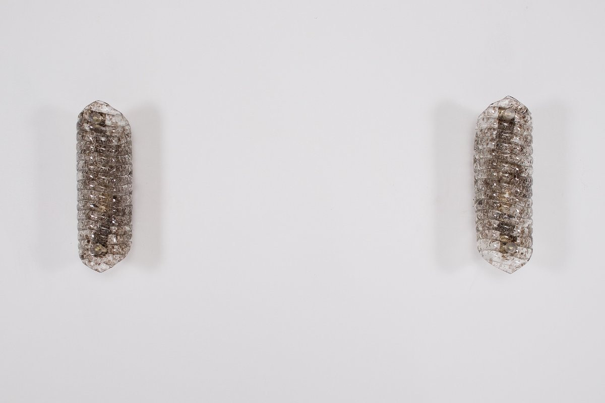 Deux appliques modèle  « Cornets » en Verre de Murano doré, années 70.-photo-4