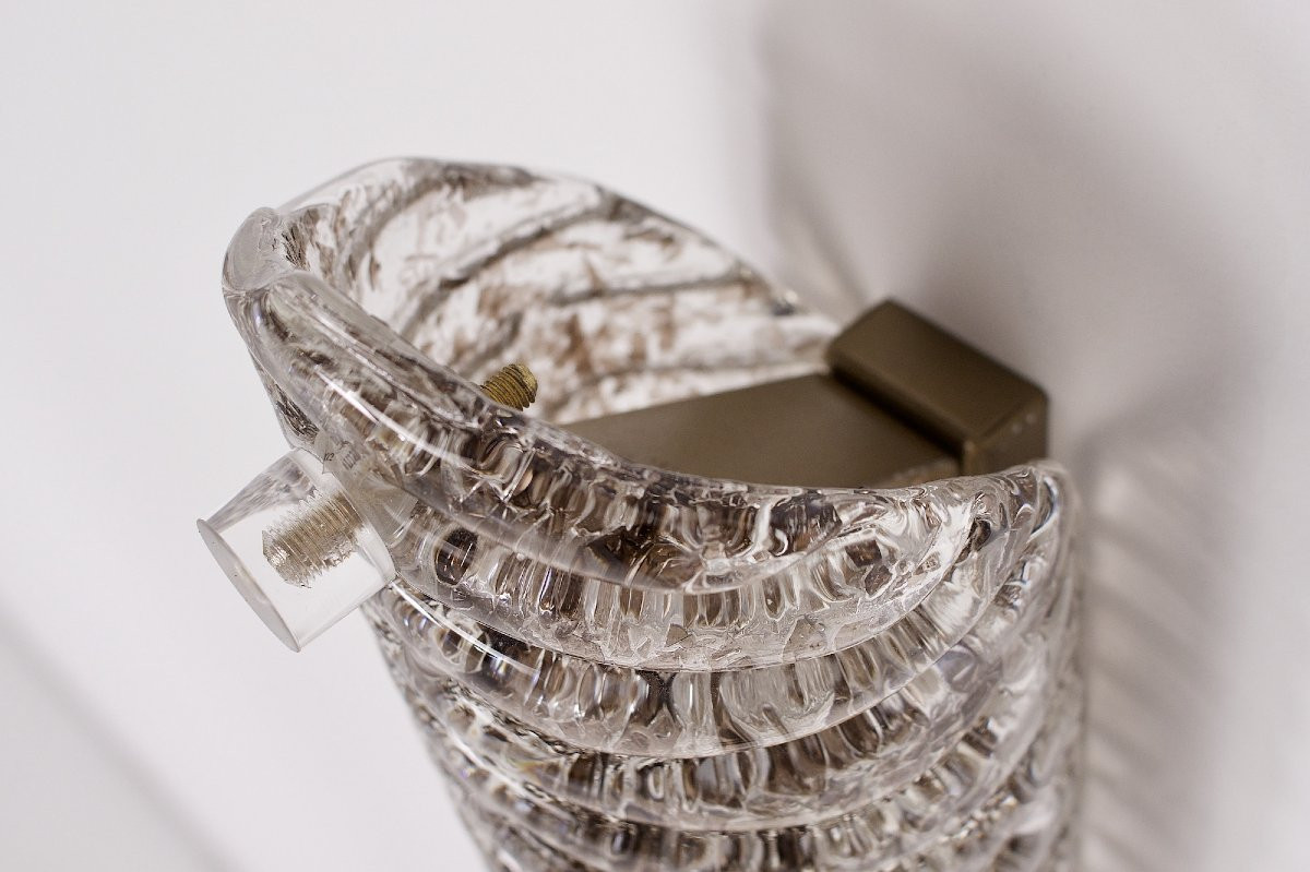 Pair Of "cornets" Wall Lights In Amber Murano Glass-photo-4