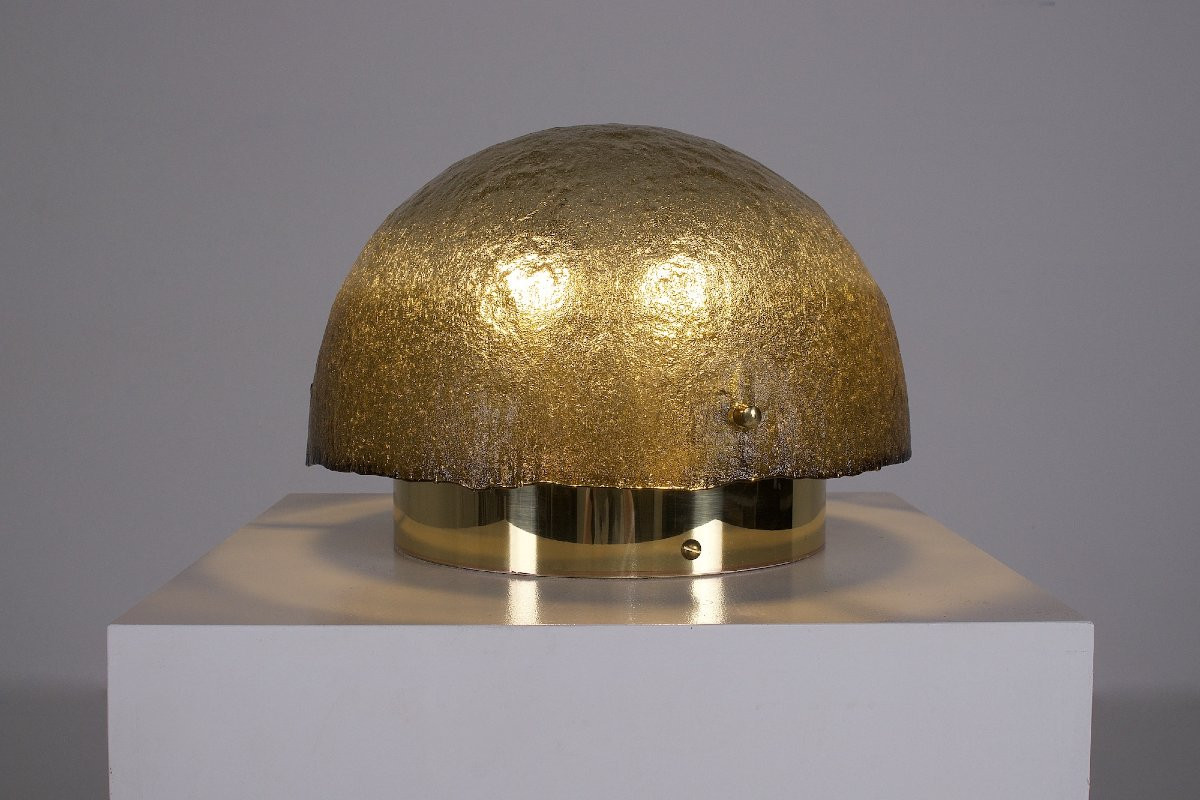 Lampe Champignon en Verre et Laiton.-photo-2