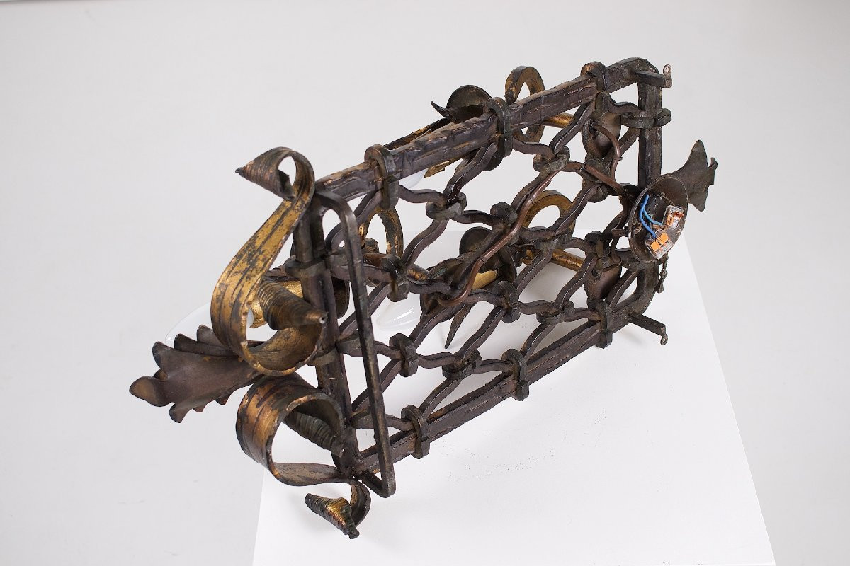 Grande Paire d’Appliques Néo-Baroques en Fer Forgé Doré.-photo-8