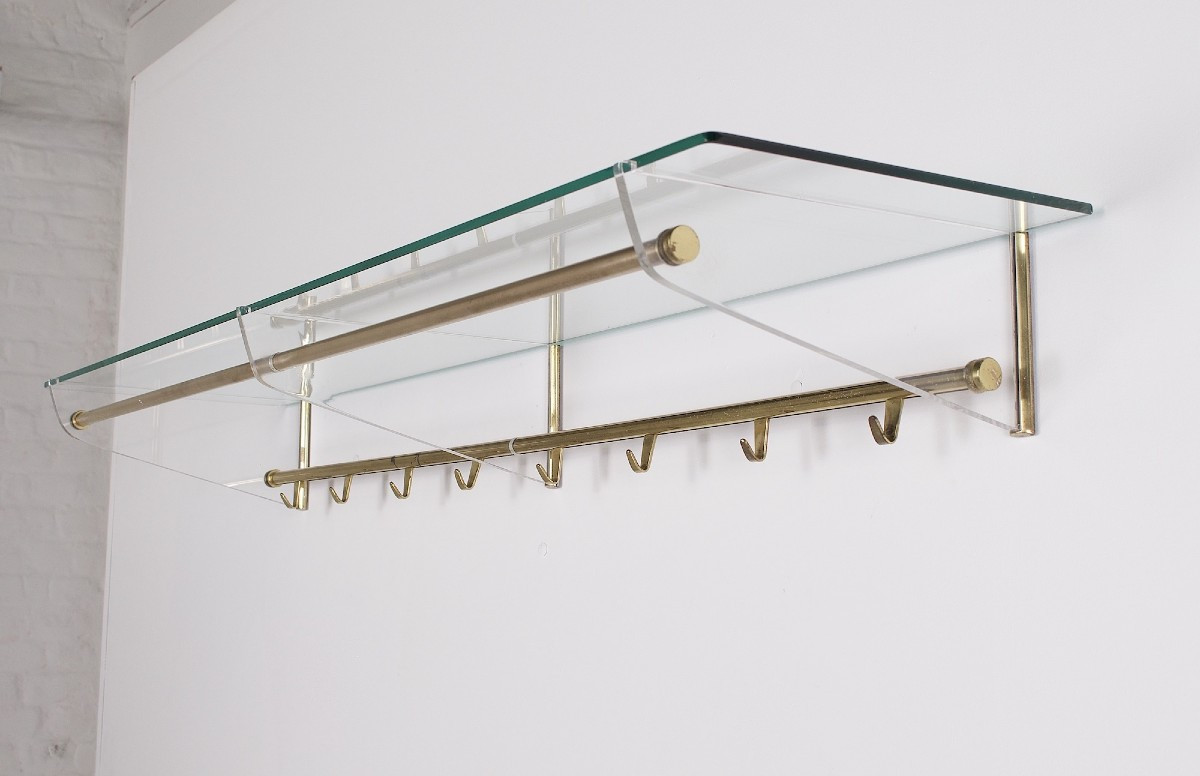 Imposant portemanteau en verre et laiton, années 60.-photo-2