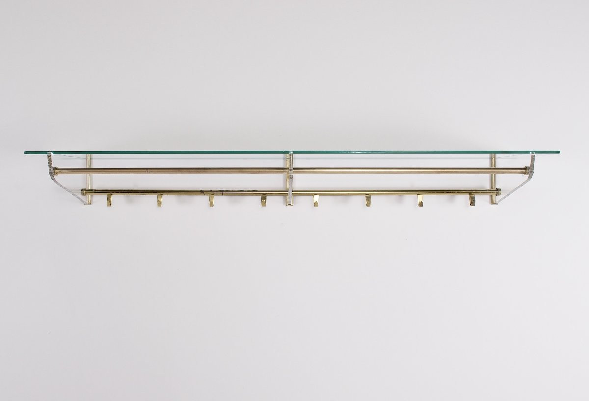 Imposant portemanteau en verre et laiton, années 60.-photo-3