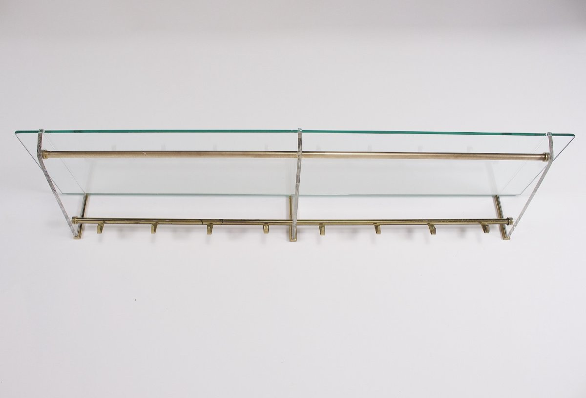 Imposant portemanteau en verre et laiton, années 60.