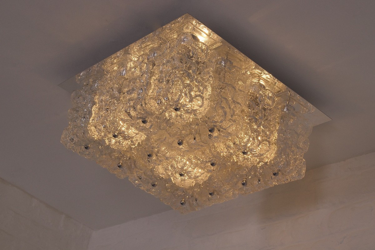 Large Square Ice Glass Ceiling Light