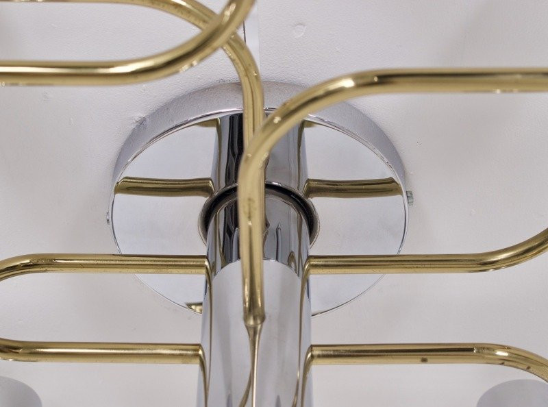 Brass And Chrome Ceiling Light By Gaetano Sciolari For Leola.-photo-1
