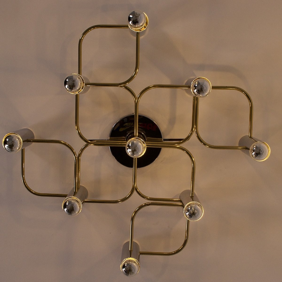 Brass And Chrome Ceiling Light By Gaetano Sciolari For Leola.-photo-2