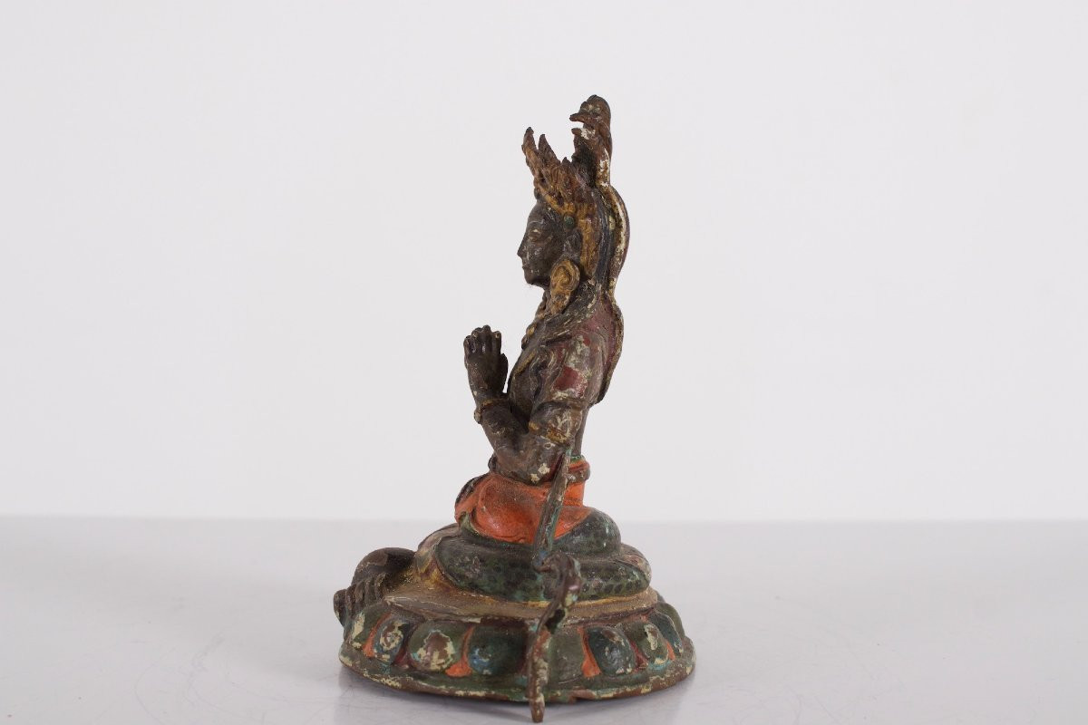 Sculpture en alliage cuivreux du roi Muchalinda.-photo-3