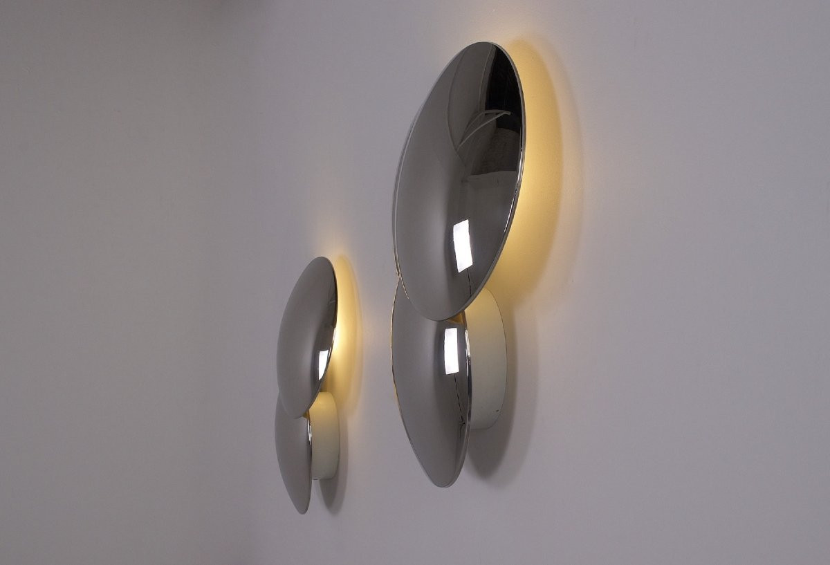 Deux appliques  en miroir poli ,Goffredo Reggiani, années 70.-photo-2