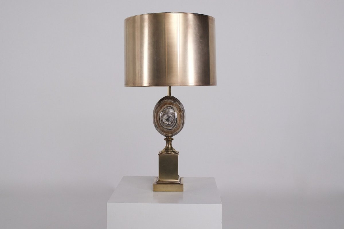 Lampe à poser en  Onyx et bronze , Maison Charles Paris, années 70.-photo-2