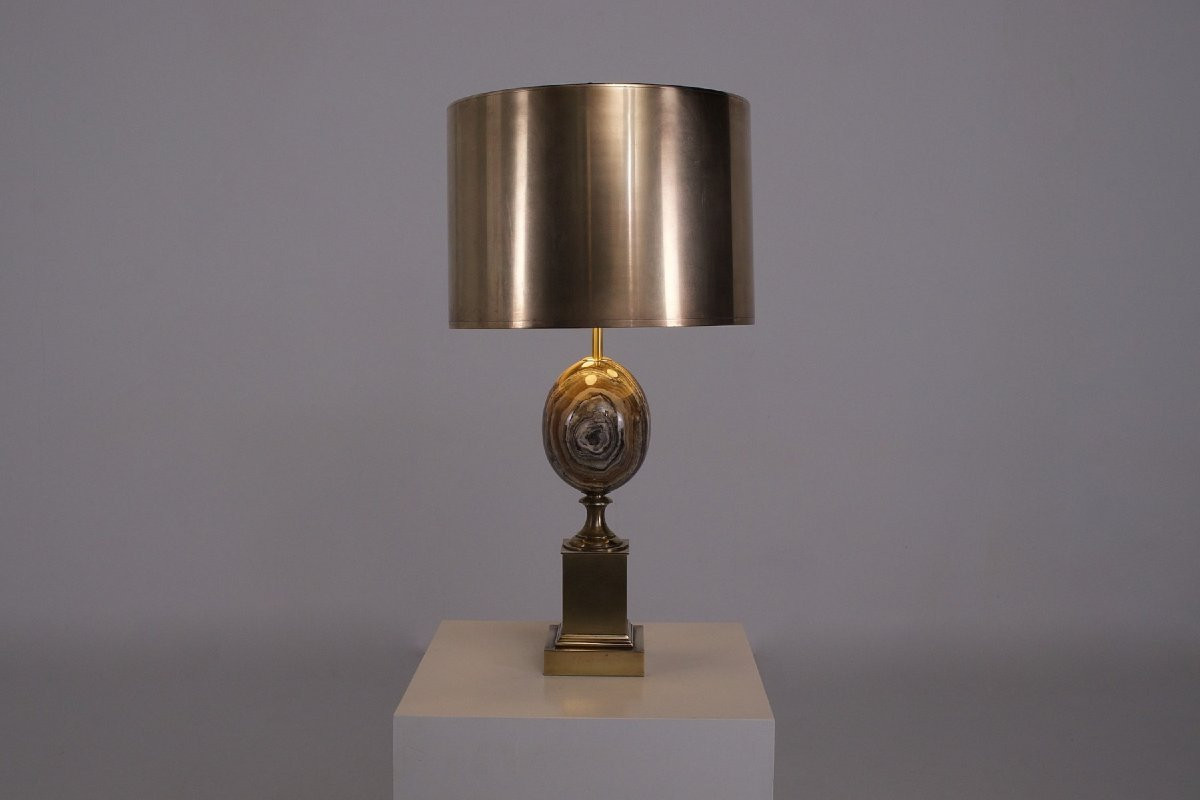 Lampe à poser en  Onyx et bronze , Maison Charles Paris, années 70.