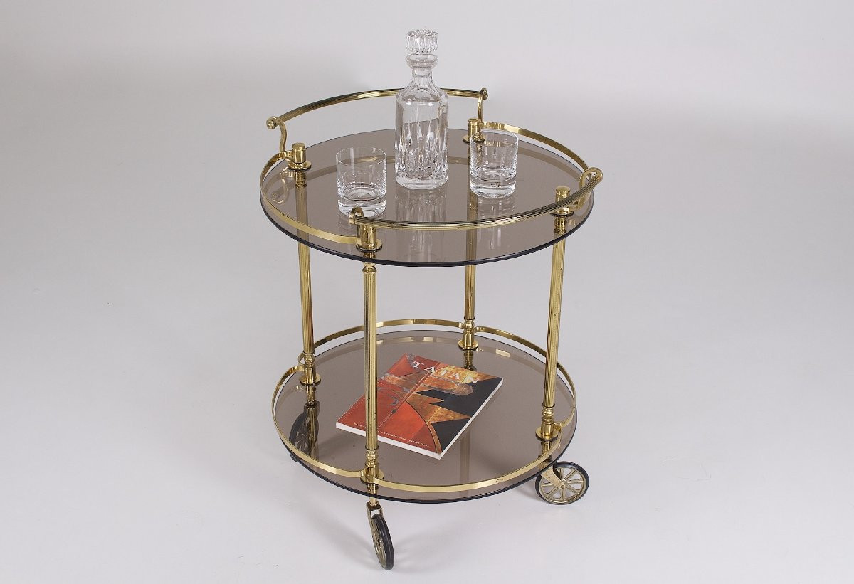 Brass And Smoked Glass Trolley-photo-2