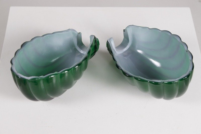  Deux  appliques « Coquille » en verre et laiton , Italie, années 70.-photo-1