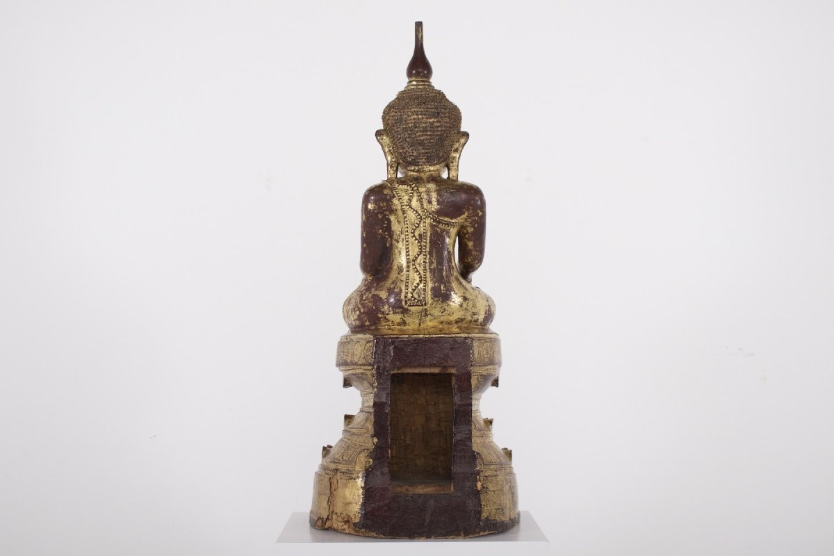  Statue en bois doré d'un Bouddha Maravijaya Birman -photo-2