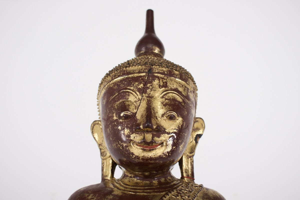  Statue en bois doré d'un Bouddha Maravijaya Birman -photo-4