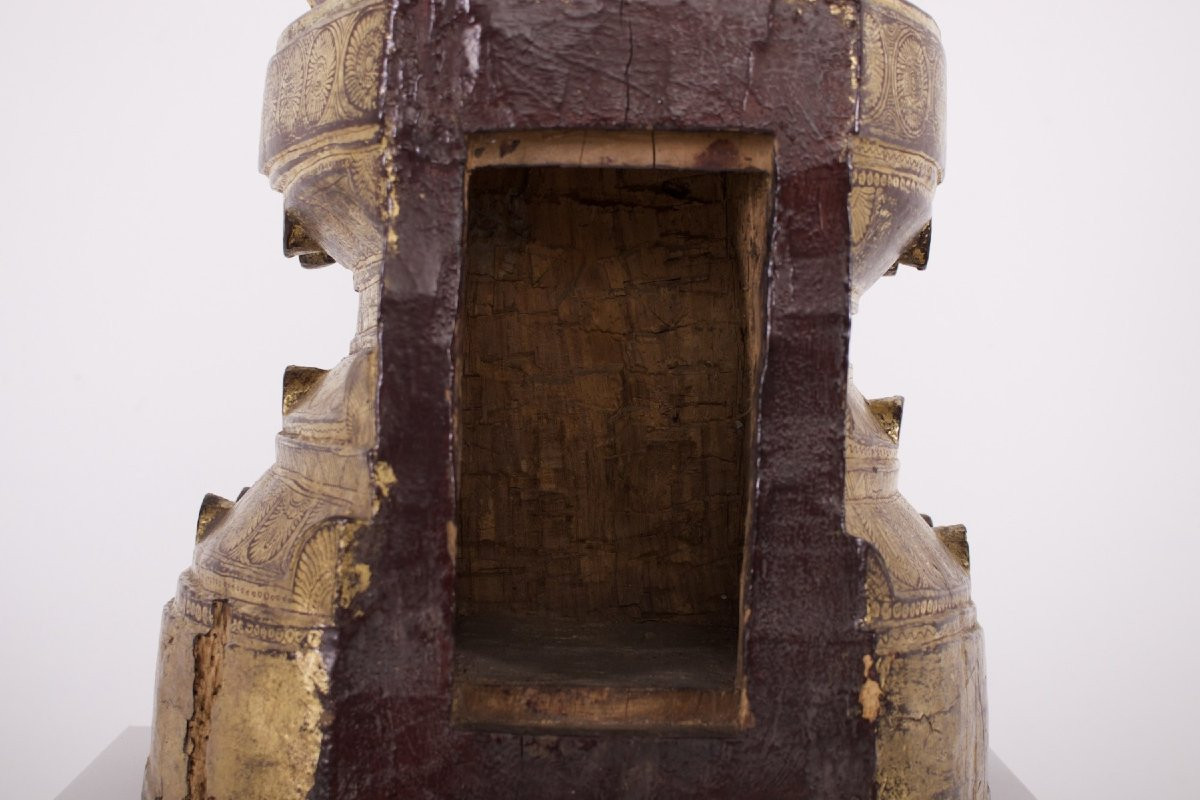  Statue en bois doré d'un Bouddha Maravijaya Birman -photo-1