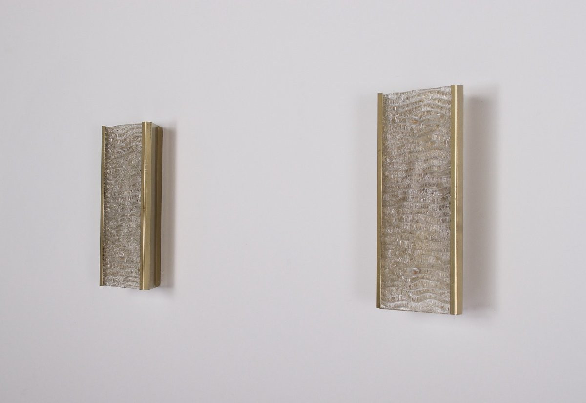 Pair Of Italian Murano Wavy Wall Lights-photo-2