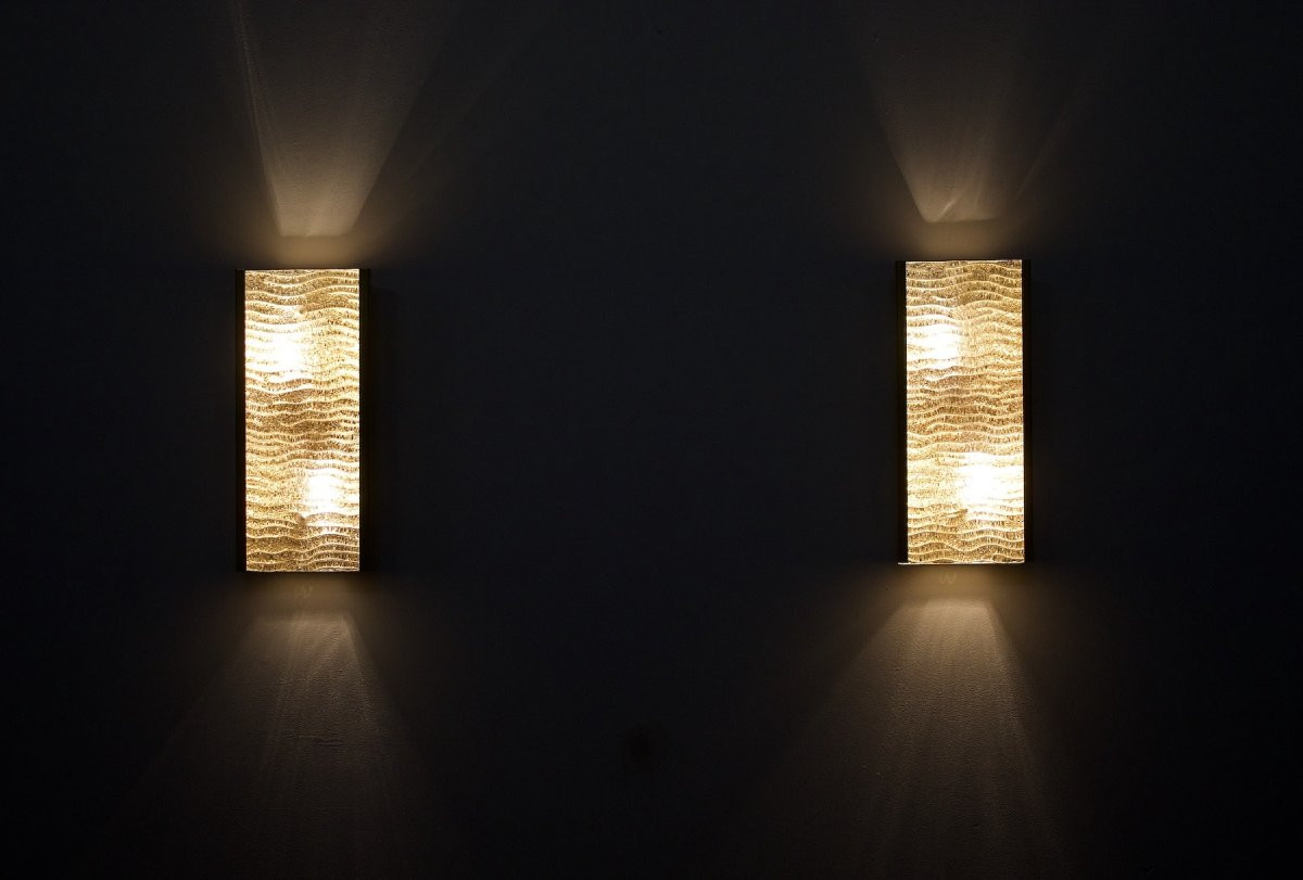 Pair Of Italian Murano Wavy Wall Lights-photo-3