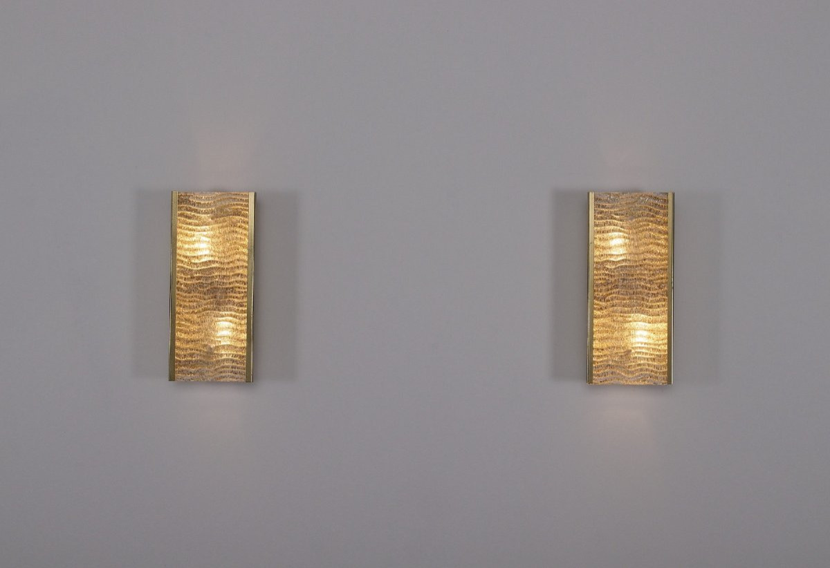 Pair Of Italian Murano Wavy Wall Lights-photo-4