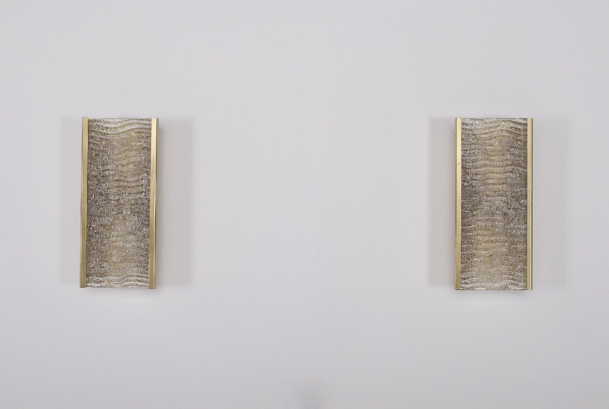 Pair Of Italian Murano Wavy Wall Lights-photo-1