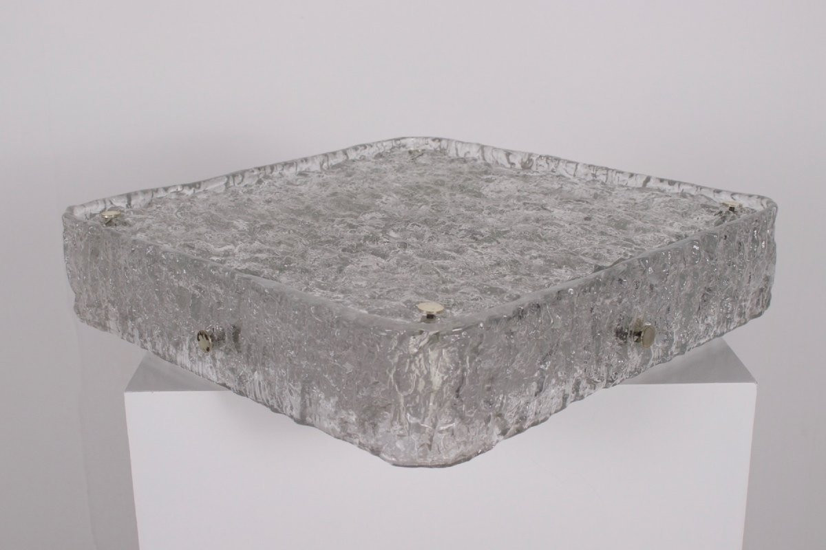 Large Square Ceiling Light In Murano Ice Glass-photo-2
