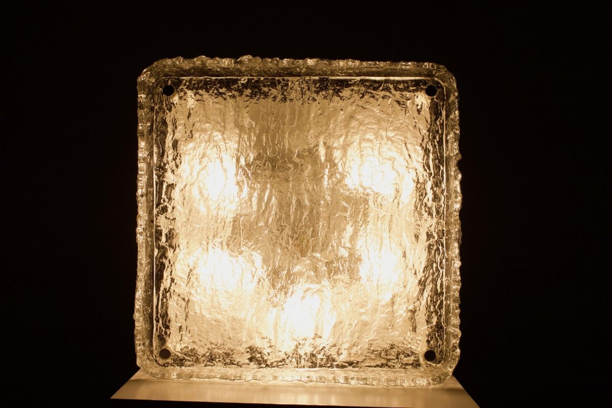 Large Square Ceiling Light In Murano Ice Glass-photo-2