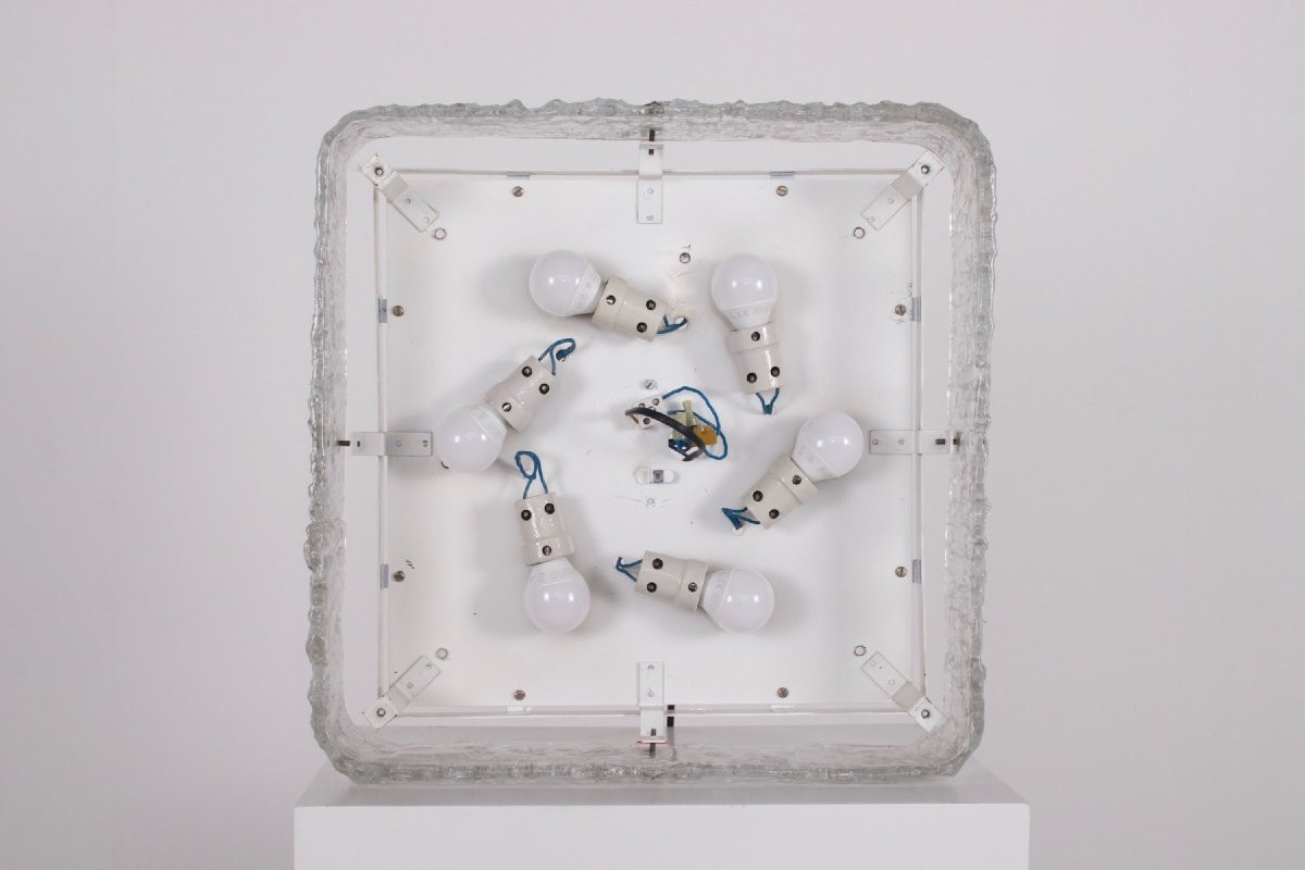 Large Square Ceiling Light In Murano Ice Glass-photo-2