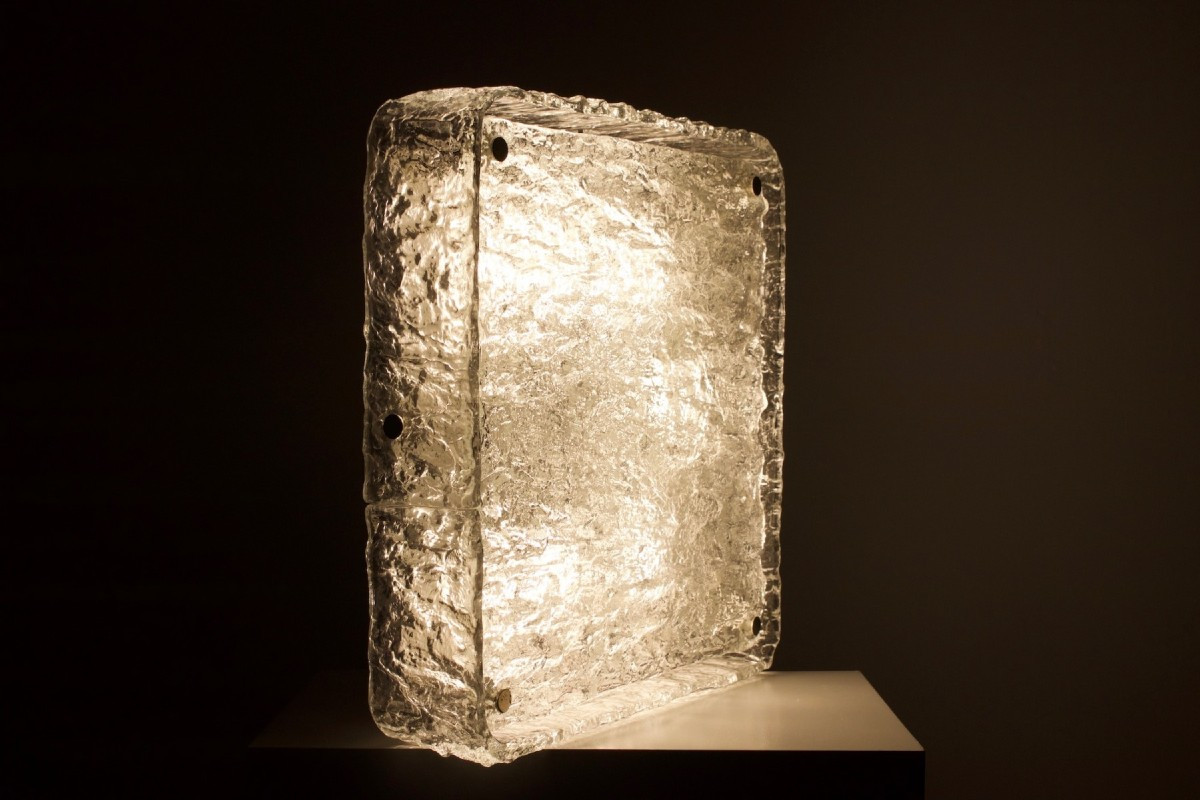 Large Square Ceiling Light In Murano Ice Glass