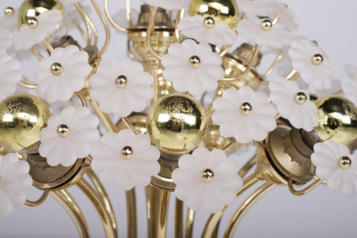 Lampe à poser modèle " Millefiori "en laiton et verre dépoli.-photo-3