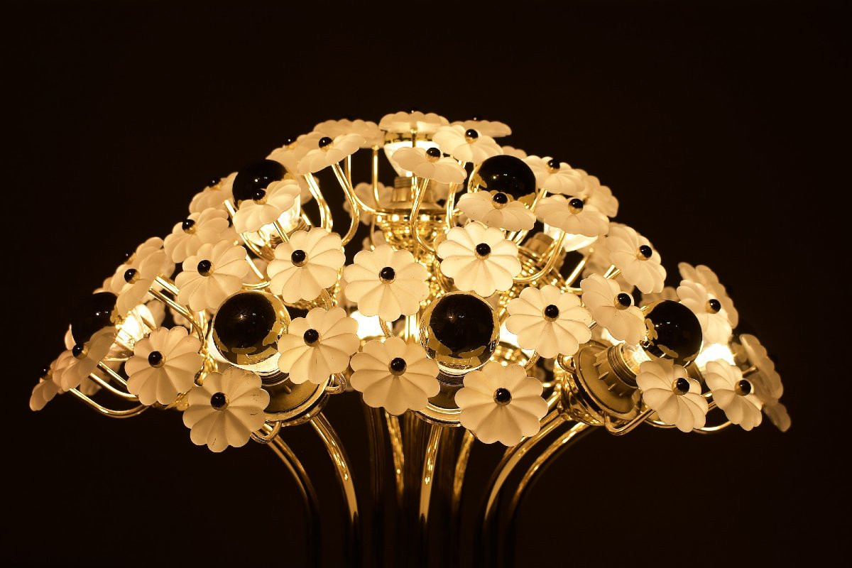 Lampe à poser modèle " Millefiori "en laiton et verre dépoli.