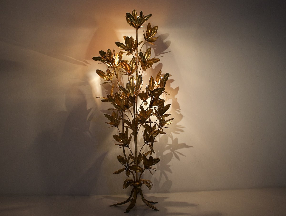 Grand lampadaire "Laurier" à feuilles dorées par Hans Kögl.-photo-2