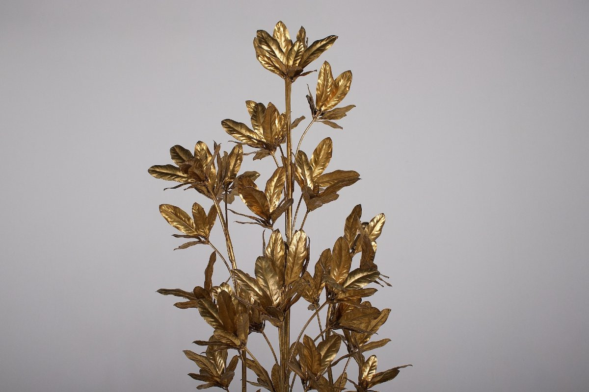 Grand lampadaire "Laurier" à feuilles dorées par Hans Kögl.-photo-3
