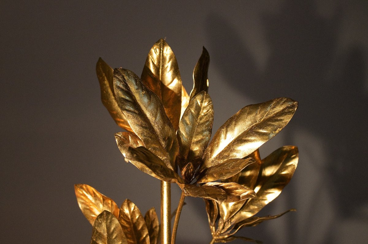 Grand lampadaire "Laurier" à feuilles dorées par Hans Kögl.-photo-4