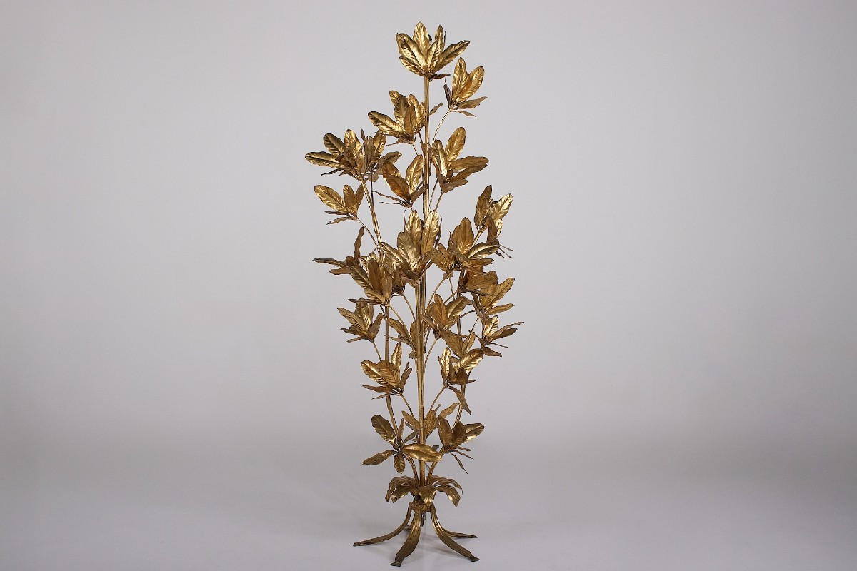 Grand lampadaire "Laurier" à feuilles dorées par Hans Kögl.