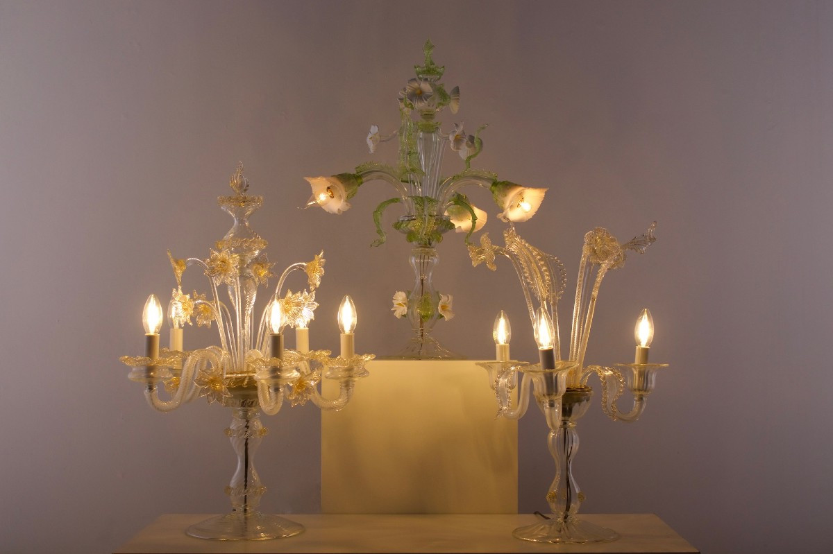 Gilded Murano Glass Girandole Table Chandelier-photo-8