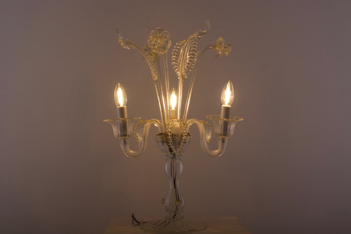 Torchère à poser en verre de Murano doré, années 70/80.-photo-2